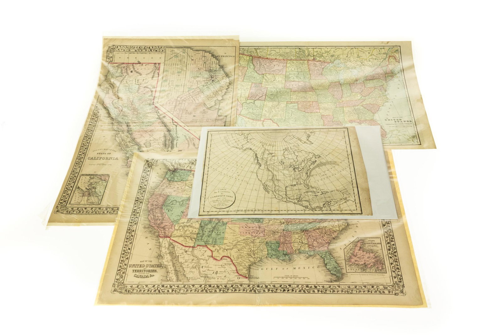 4Pcs ANTIQUE AMERICAN MAPS County Map California: 4Pcs ANTIQUE AMERICAN MAPS County Map California Mitchel 1872 Color United States and Territories Canada Texas Indian Territory Mitchell 1876 Cram Carte du Continent de L′Amerique Nord E. Collin