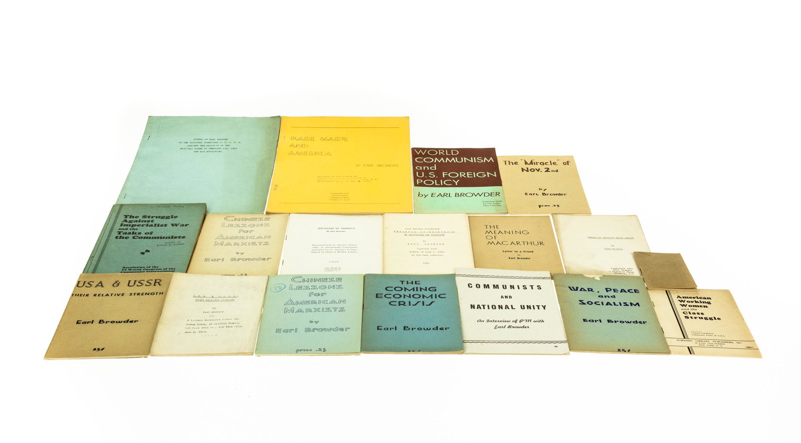 18Pcs Earl Browder PAMPHLETS AND WRITING Lectures Marx: 18Pcs Earl Browder PAMPHLETS AND WRITING Lectures Marx United States USSR China Communist Party War Peace Socialism The Communist Magazine Letters MacArthur Economic Crisis Foreign Policy CPUSA Politi