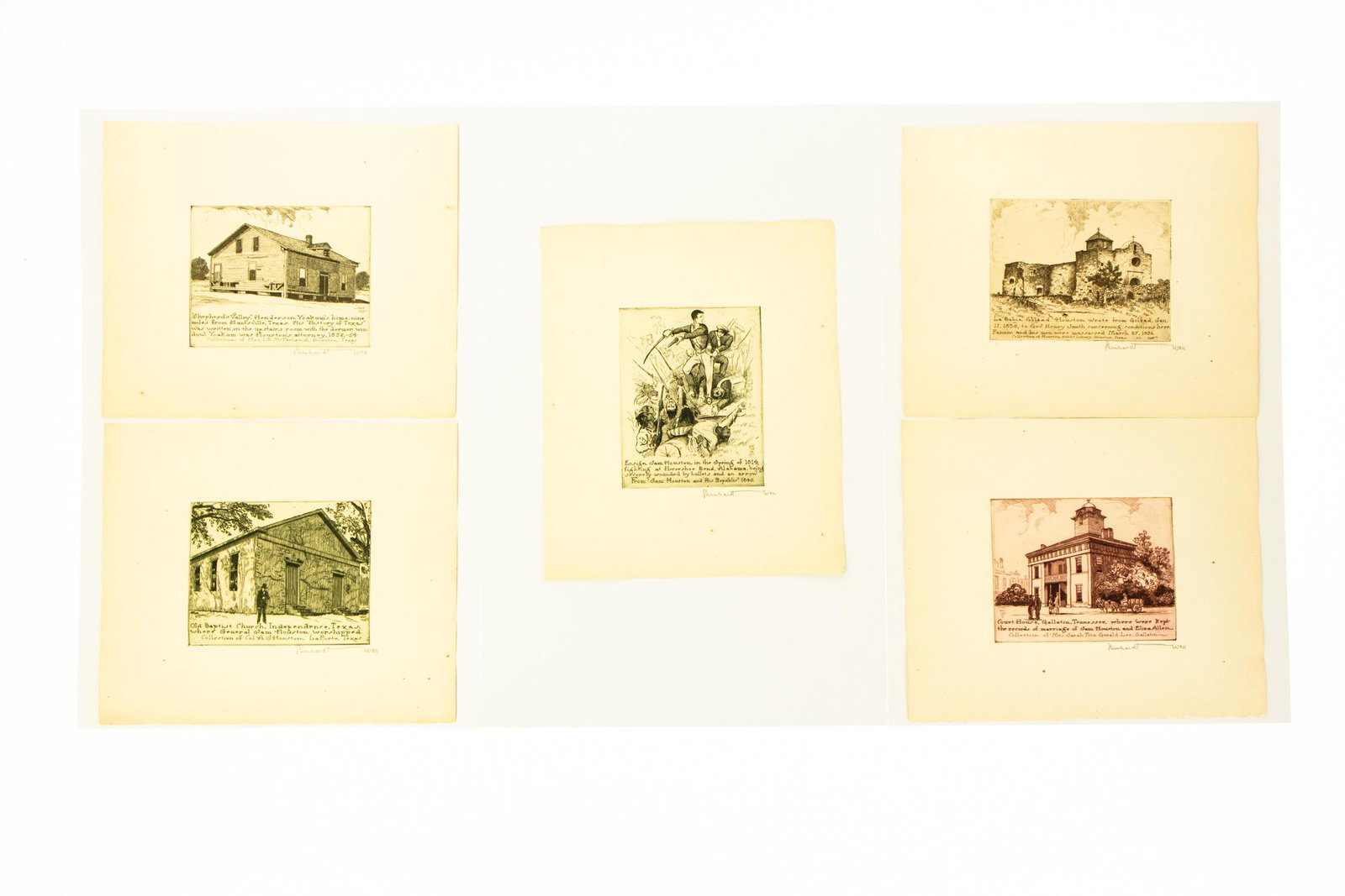 5Pcs ORIGINAL ENGRAVINGS BY BERNHARDT WALL Signed Sam: 5Pcs ORIGINAL ENGRAVINGS BY BERNHARDT WALL Signed Sam Houston American Soldier Politician President Republic of Texas Governor Tennessee and Texas Ensign Sam Houston 1814 Shepherd′s Valley Hende