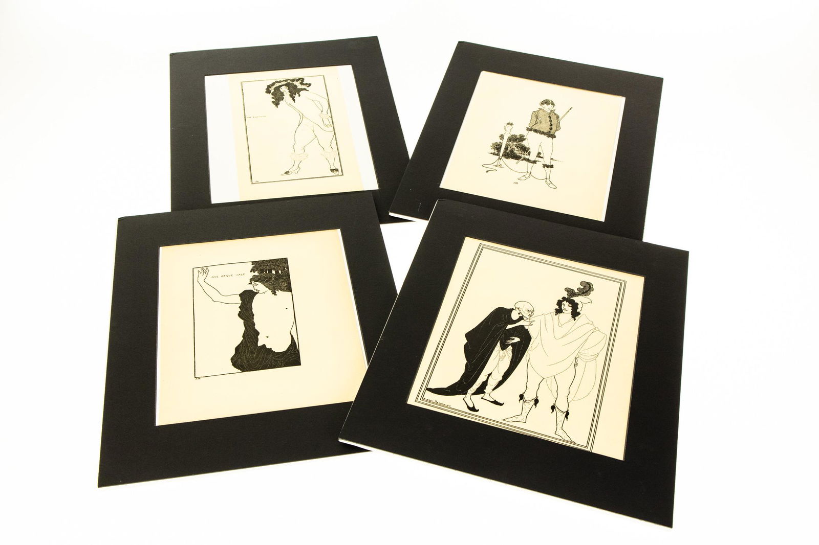 4Pcs Aubrey Beardsley MOUNTED ANTIQUE ILLUSTRATIONS: 4Pcs Aubrey Beardsley MOUNTED ANTIQUE ILLUSTRATIONS FROM THE SAVOY 1896 Illustrated Quarterly Monthly Magazines Literature Art Criticism London Leonard Smithers Arthur Symons Art Drawings Black Ink De