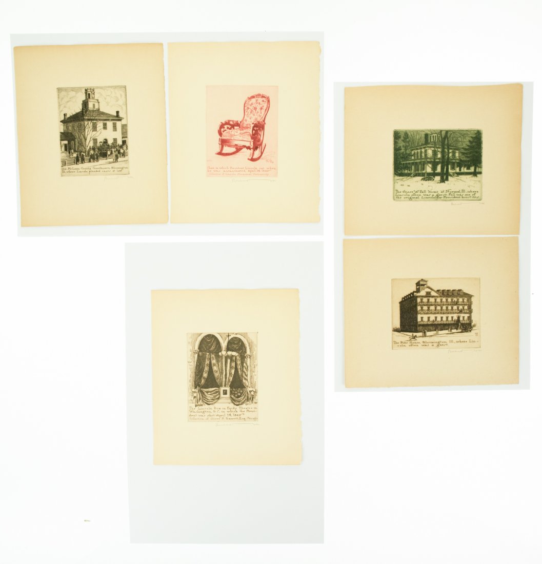 5Pcs ORIGINAL ENGRAVINGS BY BERNHARDT WALL Signed: 5Pcs ORIGINAL ENGRAVINGS BY BERNHARDT WALL Signed Lincoln‐Related Lincoln Box in Ford′s Theatre Old McClean County Courthouse Chair Lincoln Assassination Jesse W Fell Home Normal Illinois 