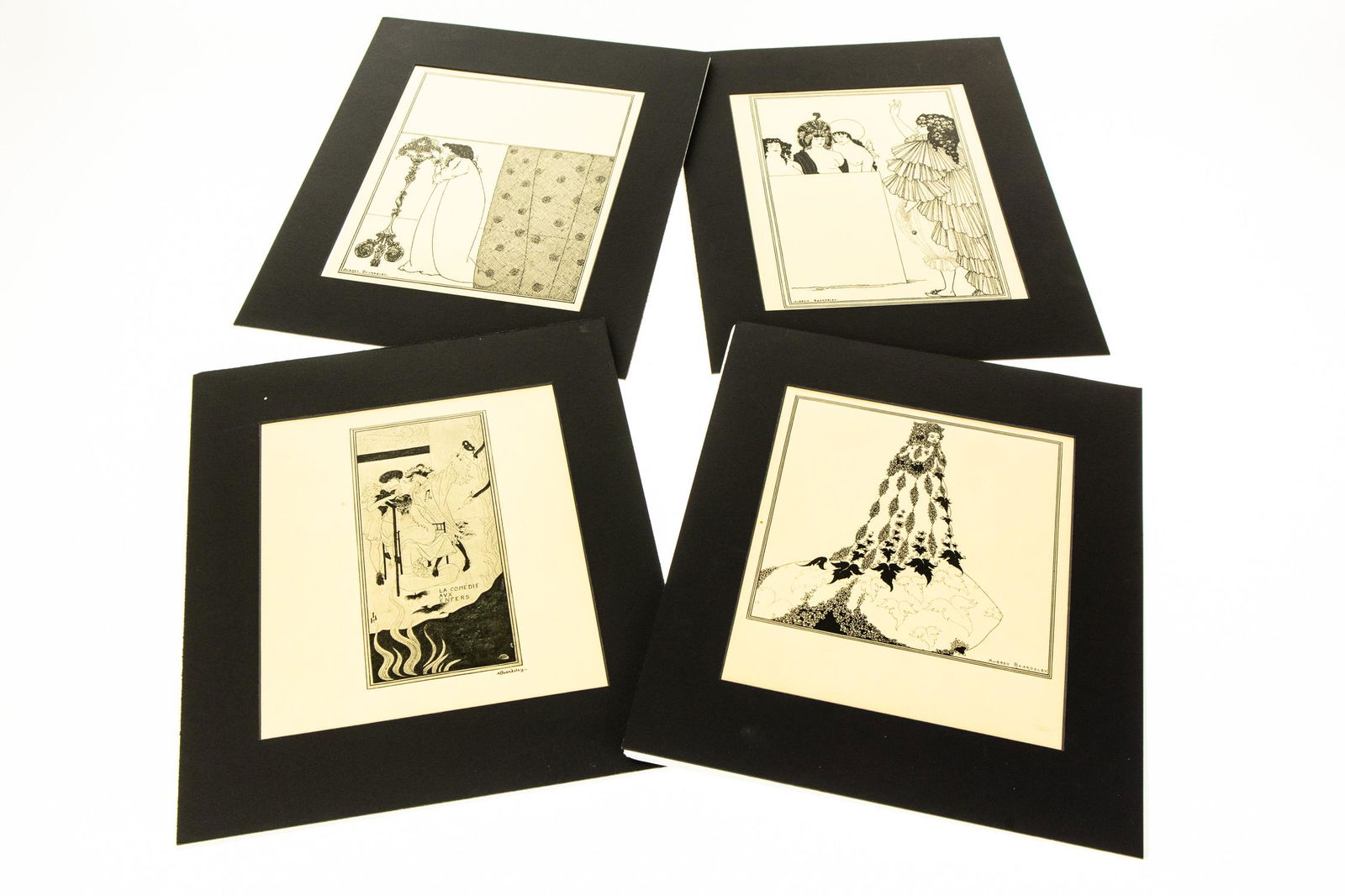 4Pcs Aubrey Beardsley MOUNTED ANTIQUE ILLUSTRATIONS: 4Pcs Aubrey Beardsley MOUNTED ANTIQUE ILLUSTRATIONS FROM THE SAVOY 1896 Illustrated Quarterly Monthly Magazines Literature Art Criticism London Leonard Smithers Arthur Symons Art Drawings Black Ink De