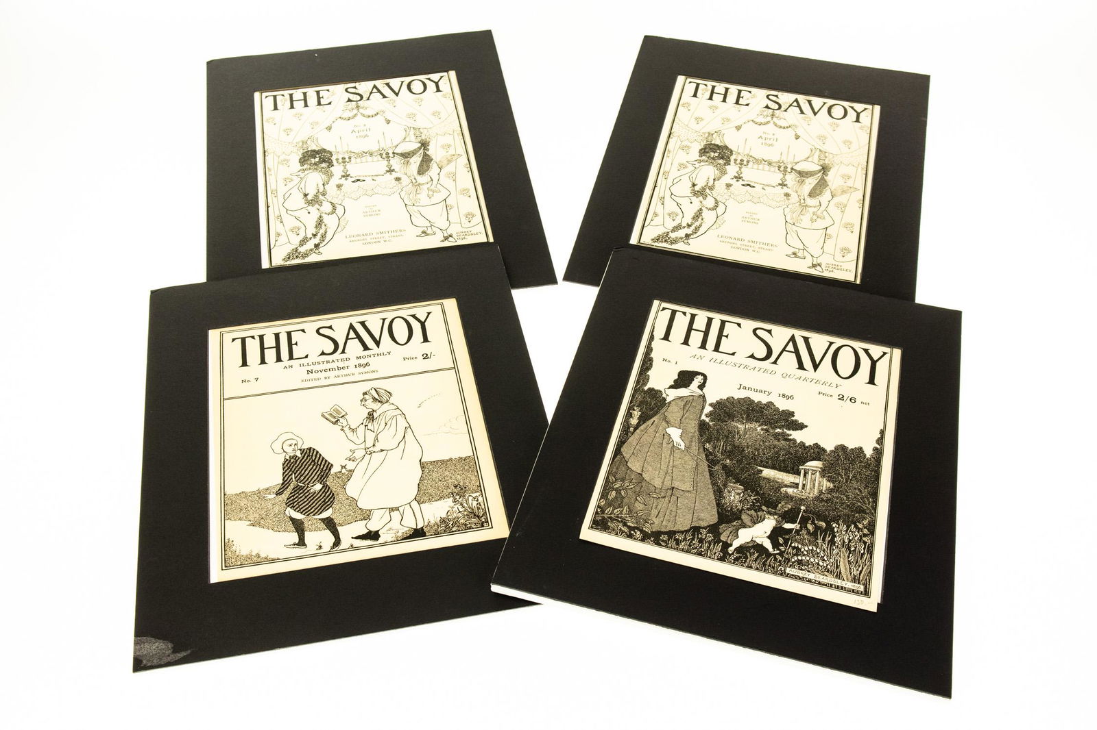 4Pcs Aubrey Beardsley MOUNTED ANTIQUE ILLUSTRATED: 4Pcs Aubrey Beardsley MOUNTED ANTIQUE ILLUSTRATED COVERS FROM THE SAVOY 1896 Illustrated Quarterly Monthly Magazines Literature Art Criticism London Leonard Smithers Arthur Symons Cover Art Drawings B