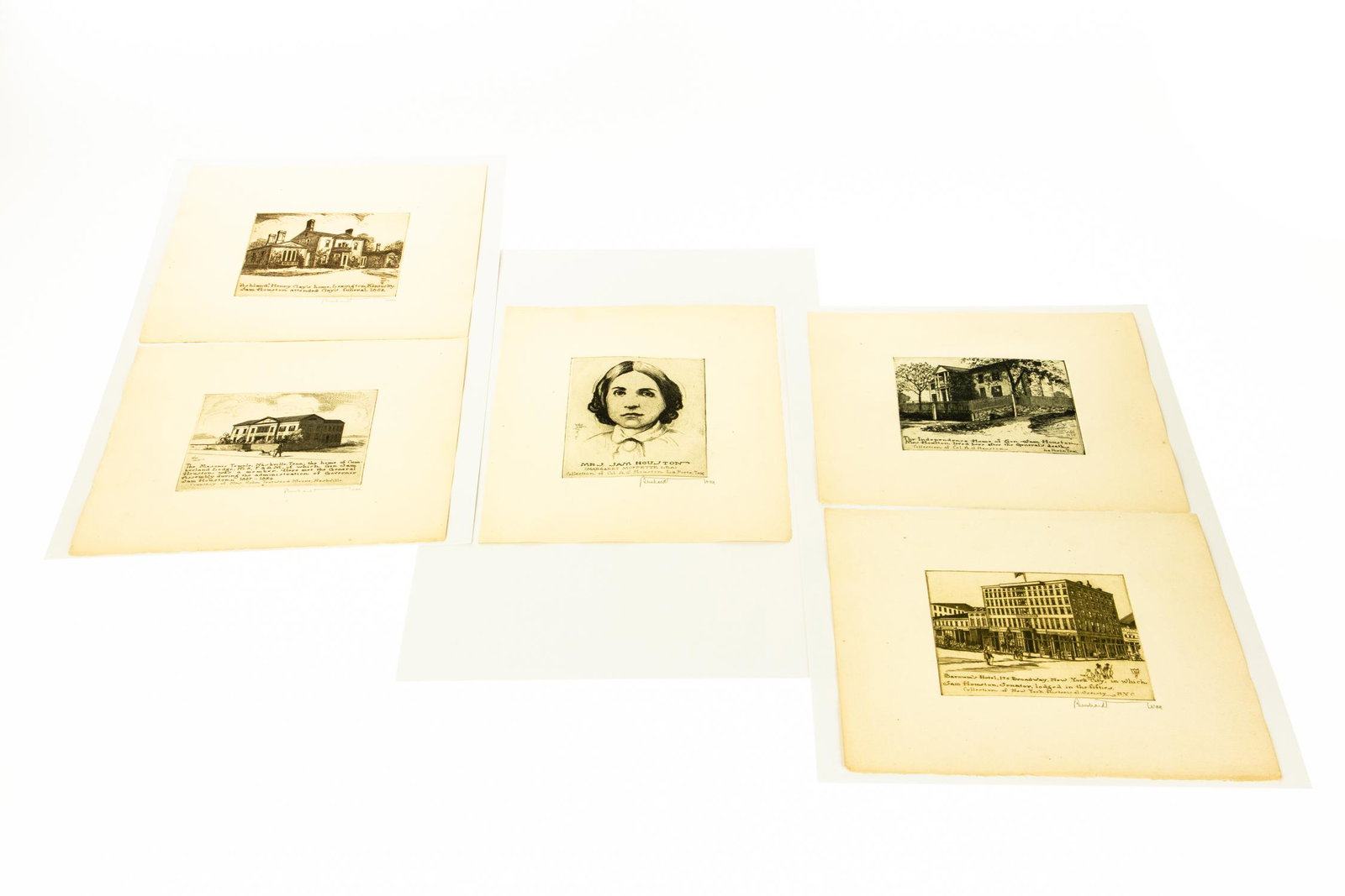 5Pcs ORIGINAL ENGRAVINGS BY BERNHARDT WALL Signed San: 5Pcs ORIGINAL ENGRAVINGS BY BERNHARDT WALL Signed San Houston American Soldier Politician President Republic of Texas Governor Tennessee and Texas Mrs. Sam Houston Margaret Moffete Lea Ashland Henry C