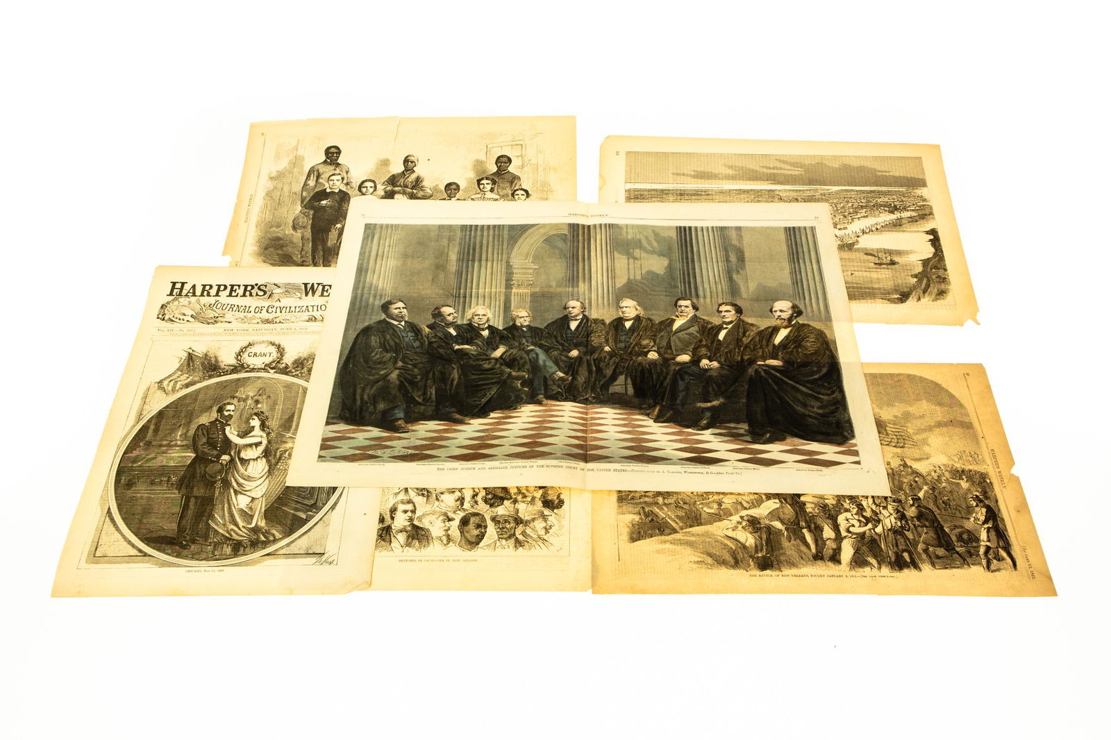 6Pcs ANTIQUE ORIGINAL HARPER′S WEEKLY LITHOS: 6Pcs ANTIQUE ORIGINAL HARPER′S WEEKLY LITHOS Thomas Nast Winslow Homer W.S.L. Jewett City of New Orleans Battle of New Orleans June 6 1868 Cover Grant Emancipated Slaves 1864 Civil War Year Sket