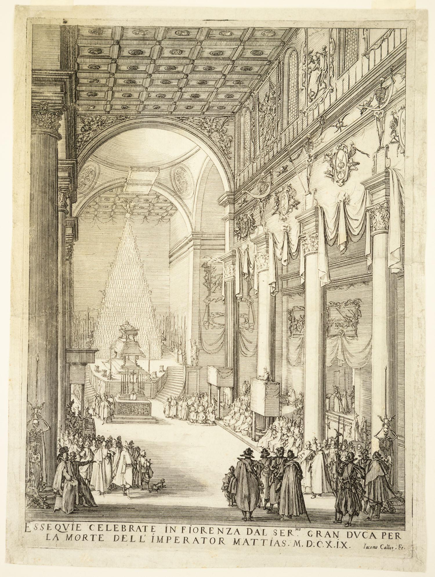 Jacques Callot ORIGINAL CALLOT ETCHING c1619 Le: Jacques Callot ORIGINAL CALLOT ETCHING c1619 Le Catafalque de l′Empereur Mathias Funeral Fiorenza Artwork Decorative Baroque Printmaker Draughtsman Details: This c1619 original antique Callot et