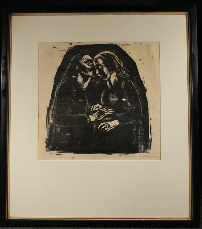 Major Signed Original Woodcut KATHE KOLLWITZ Maria Und: Details: Entitled "Maria und Elisabeth" and dating from 1929, this work of art is considered one of Kathe Kollwitz's finest achievements in the woodcut medium.It is the largest of the three prints th