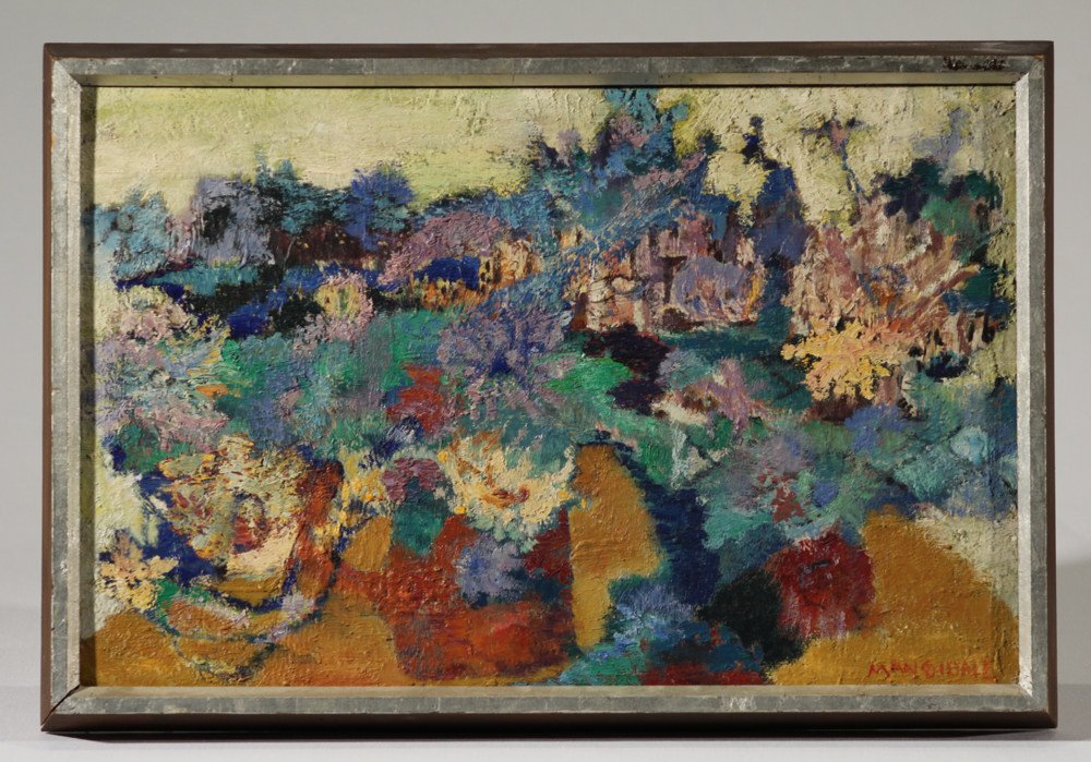 Original Oil Board Painting PATRICIA MANGIONE Barnes: Details: This colorful oil on board painting by the noted Philadelphia artist Patricia Mangione is attractively framed to approx. 18"x12". Patricia Mangione (1915-2002) was an accomplished artist who 