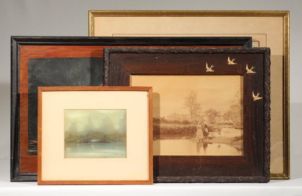 4Pcs Antique Vintage FRAMED ARTWORK Pastel New York: Details: This group lot of framed artwork comprises the following four (4) pieces: Signed antique pastel drawing of the New York harbor Signed antique color intaglio print of a pond in autumn Antique 