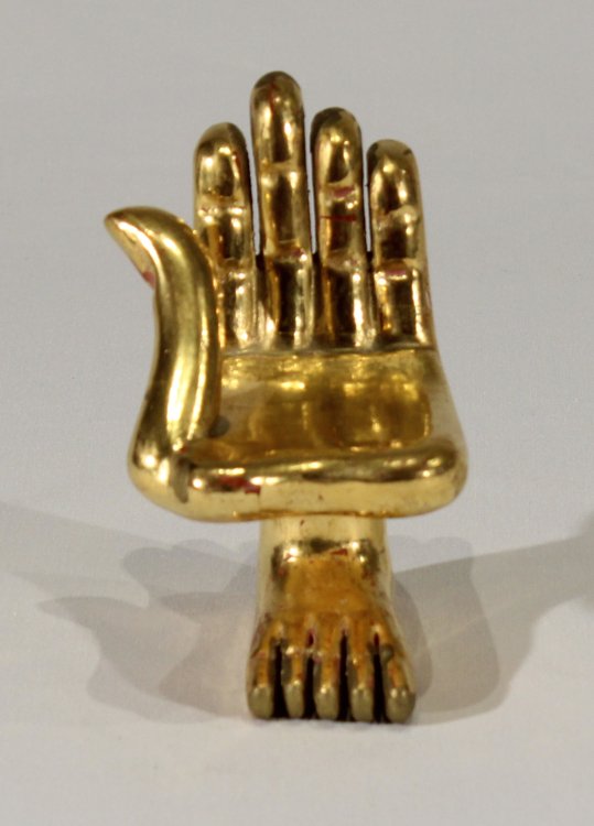 Hand Foot Sculpture PEDRO FRIEDEBERG 4" Rare Original: Details: This iconic wood and gold-leaf hand and foot sculpture by the celebrated Mexican-American artist Pedro Friedeberg measures approx. 3"x4" overall and is boldly signed on the base.Friedeberg (