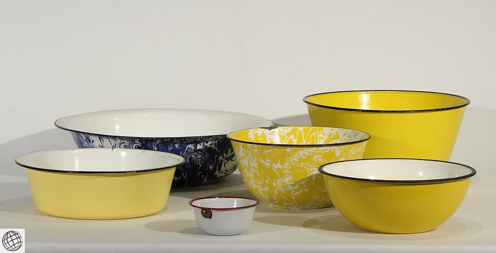 6Pcs Enamelware VINTAGE GRANITEWARE BOWLS Large Cobalt (1 of 7)