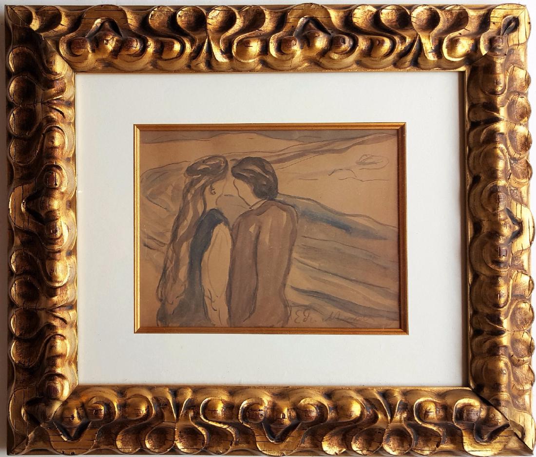 Edvard MUNCH watercolor on paper signed painting: Edvard MUNCH watercolor on paper signed painting, 8 1 /2 x 11 3/4 In. Signed on bottom right. Excellent condition. Framed. Private collection.