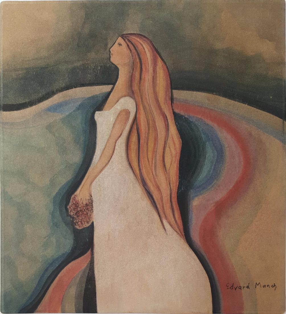 Edvard MUNCH watercolor on paper signed painting: (Att.) Edvard MUNCH watercolor on paper signed painting, 12 3/8 x 11 1/4 In. Signed on bottom right. Excellent condition. Framed. Private collection.