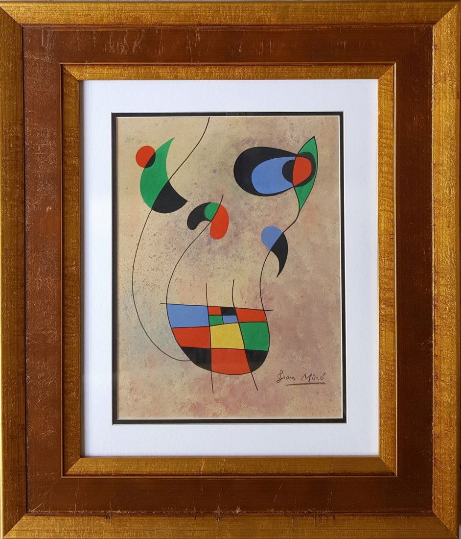 Signed Joan Miro gouache on paper (1 of 3)