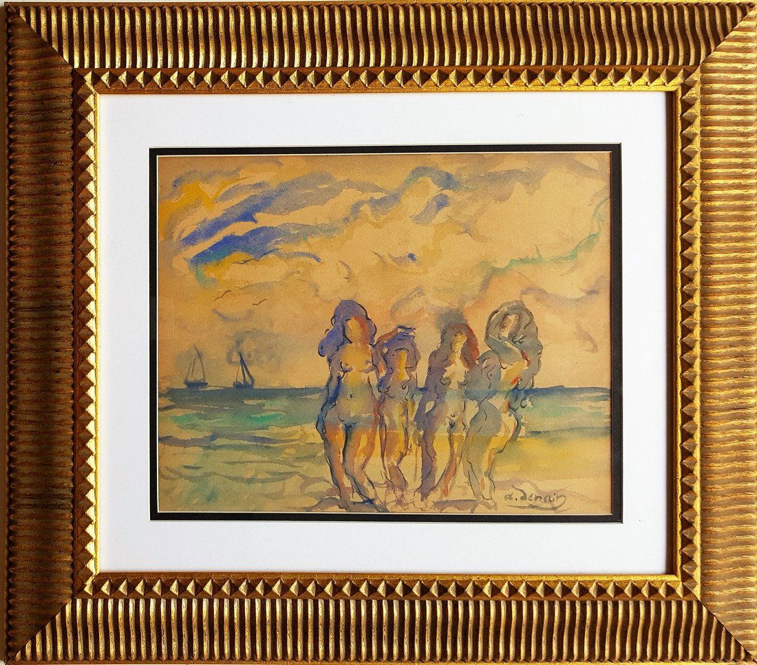Signed André Derain watercolor on paper: André Derain watercolor on paper signed painting, 11 1/4 x 14 1/8 in. Signed on bottom right. Excellent condition. Framed. Private collection.
