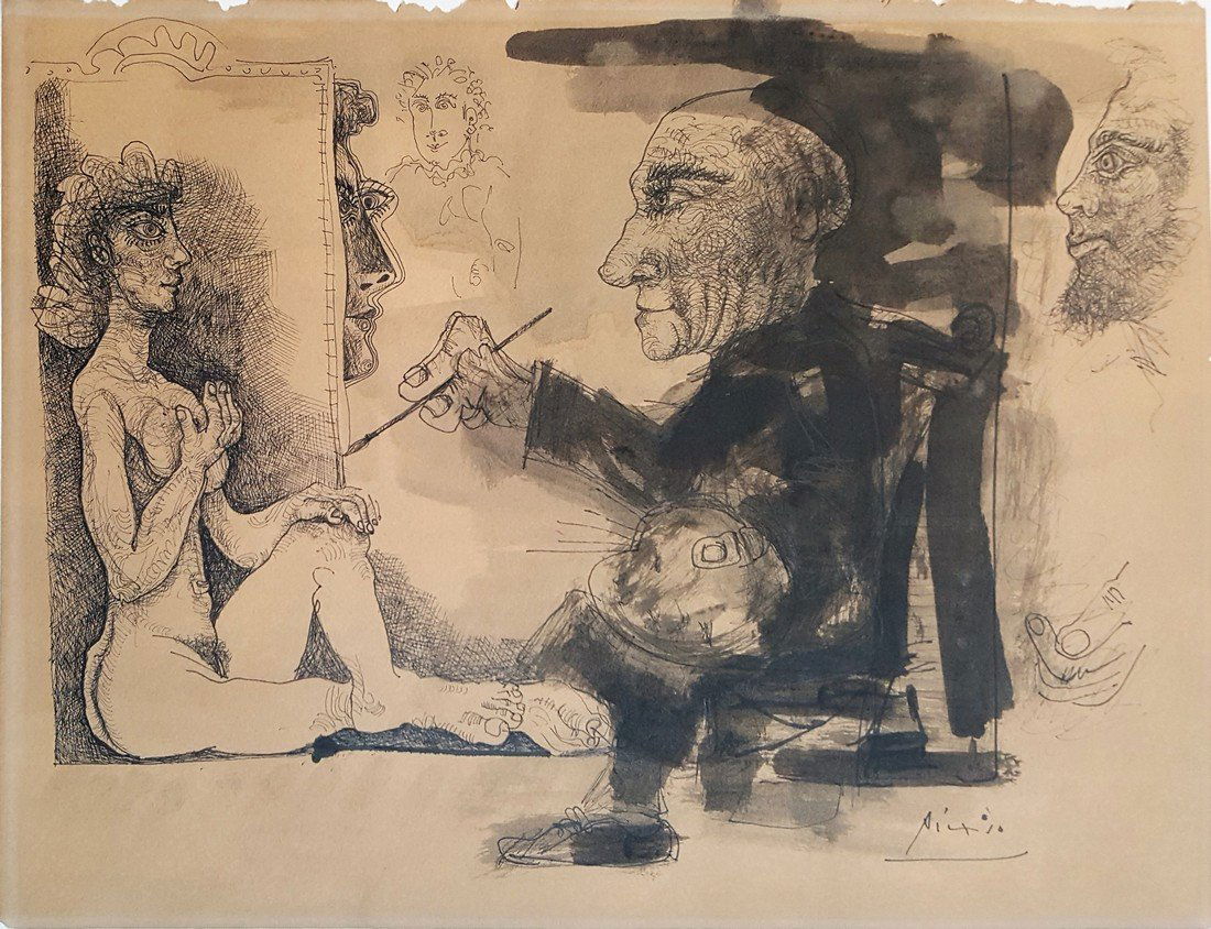 Signed Pablo Picasso ink on paper signed painting (1 of 2)