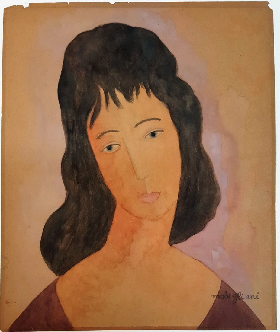 Signed Amedeo Modigliani gouache on paper (1 of 2)