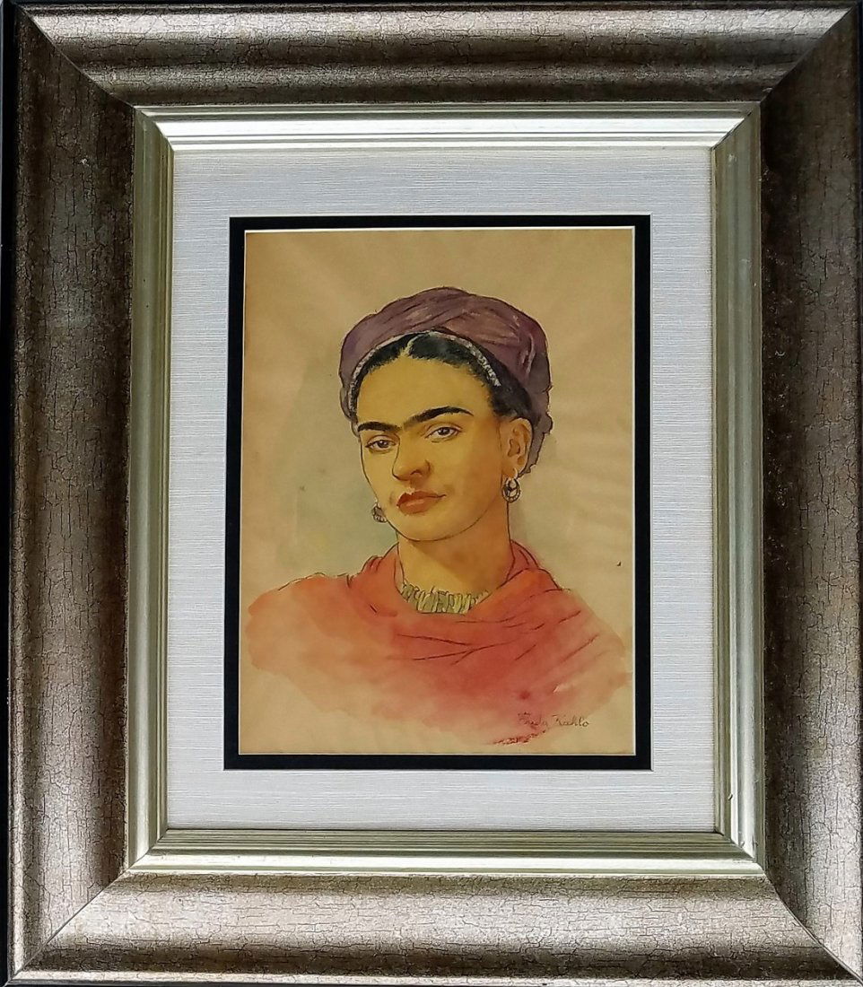 Signed Frida Khalo  Watercolor on Paper (1 of 2)