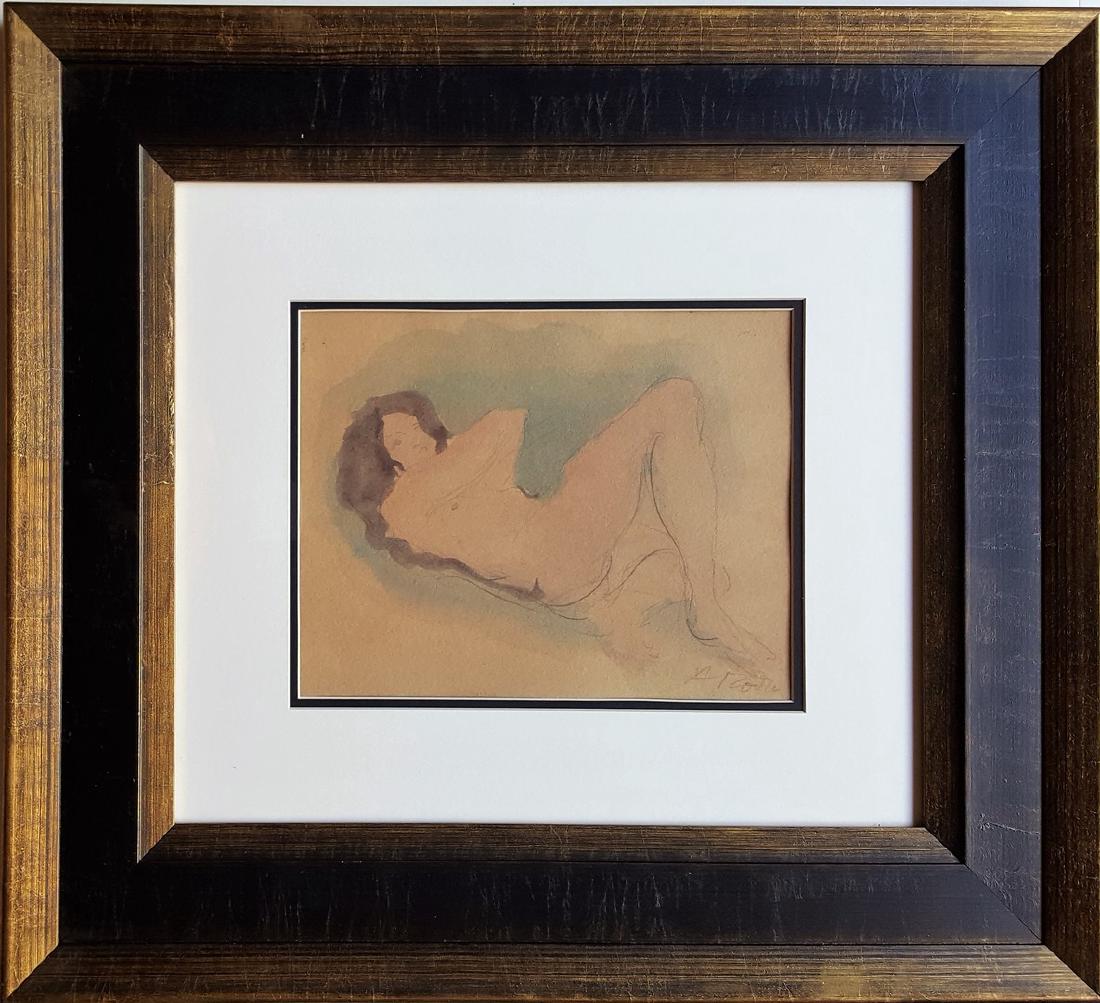 Auguste Rodin watercolor on paper: (ATT).Auguste Rodin watercolor on paper signed painting, 9 1/8 x 11 3/4 in. Signed on bottom right. Excellent condition. Framed. Private collection.