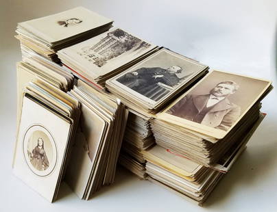 A LOT OF CDVS: Approximately 775 CDVs (Cartes de Visite).This lot has an emphasis on Europe: scenes, artwork, and personalities, as well as having portraits from both sides of the ocean. Included is a CDV of U.S. Gr