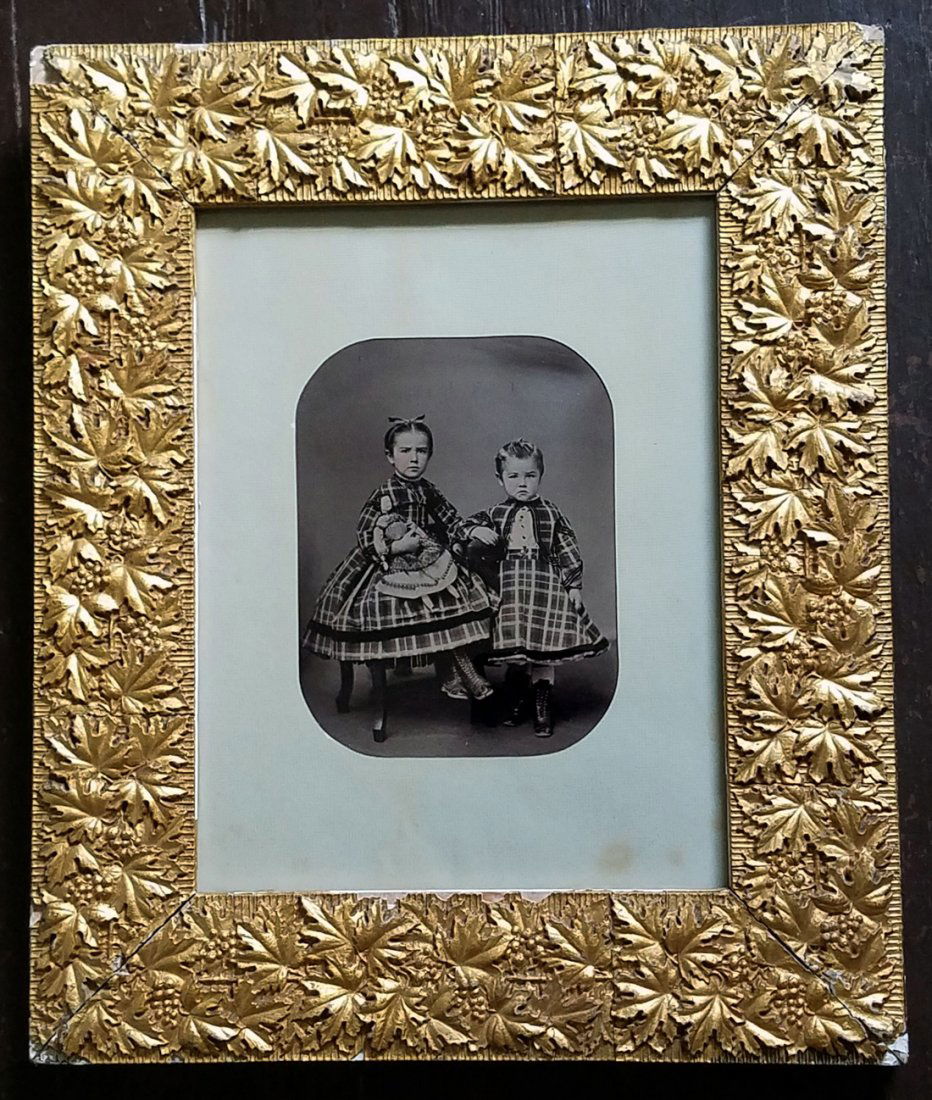 FULL PLATE FRAMED TINTYPE OF CHILDREN WITH DOLL (1 of 1)