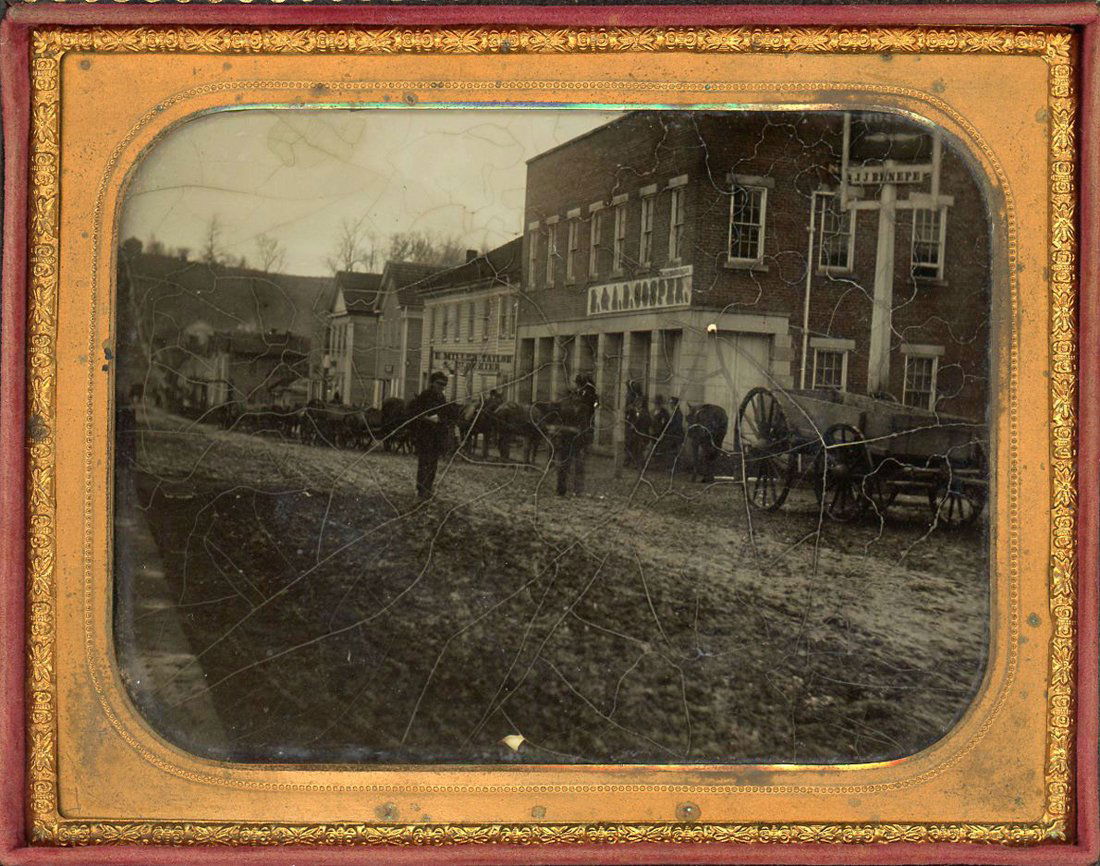 HALF PLATE AMBROTYPE OF STREET SCENE WITH SIGNS (1 of 2)