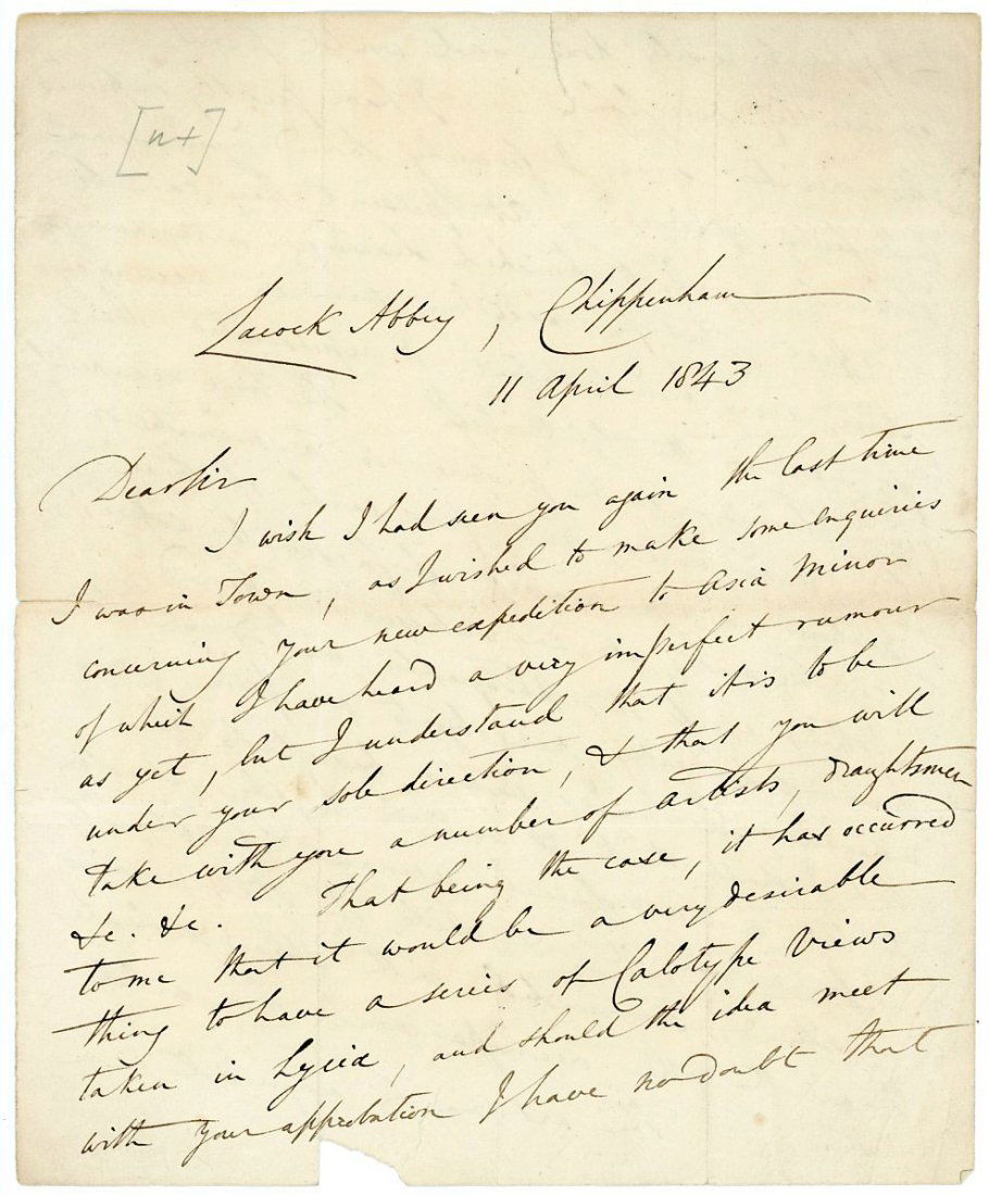 WILLIAM HENRY FOX TALBOT LETTER RE: CALOTYPES: Below is an approximate transcription. Note that it is a partial letter, with great content. Needless to say, William Henry Fox Talbot was an early pioneer and remains one of the most important figure