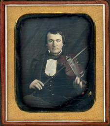 VIOLINIST & HAND-COLORED VIOLIN DAGUERREOTYPE