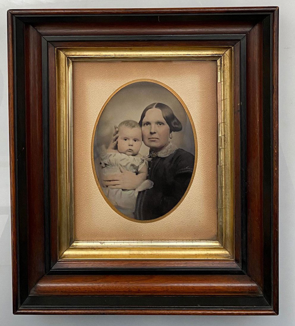 CLASSIC WHOLE PLATE MOTHER CHILD TINTYPE IN OGEE FRAME (1 of 1)