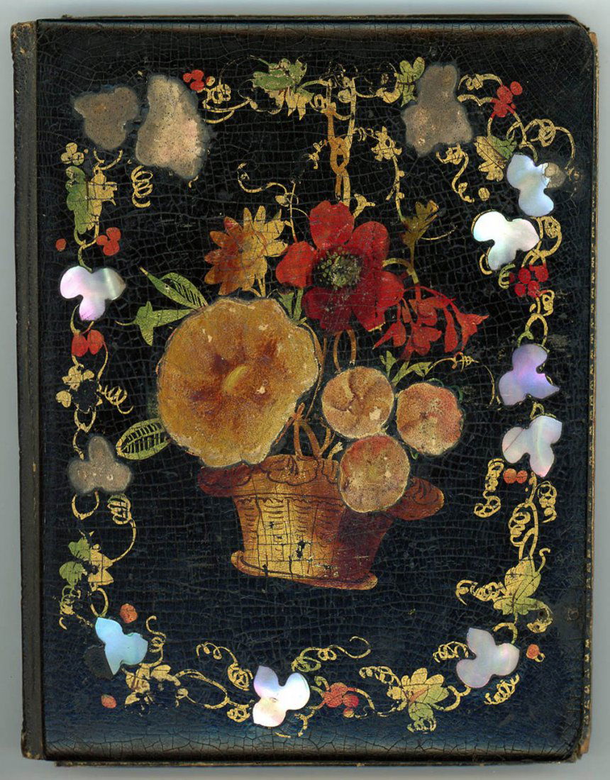 PAINTED HALF PLATE CASE MOTHER OF PEARL INLAY (1 of 3)