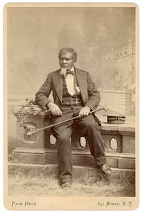 AFRICAN AMERICAN AT YALE UNIVERSITY BY PACH BROS. NYC: Cabinet Card Photo.This debonair man with the distinguished goatee, holding his cane in a stylish manner, appeared in Yale University albums in the 1880 to 1885 era. Note his matching pinstripe vest