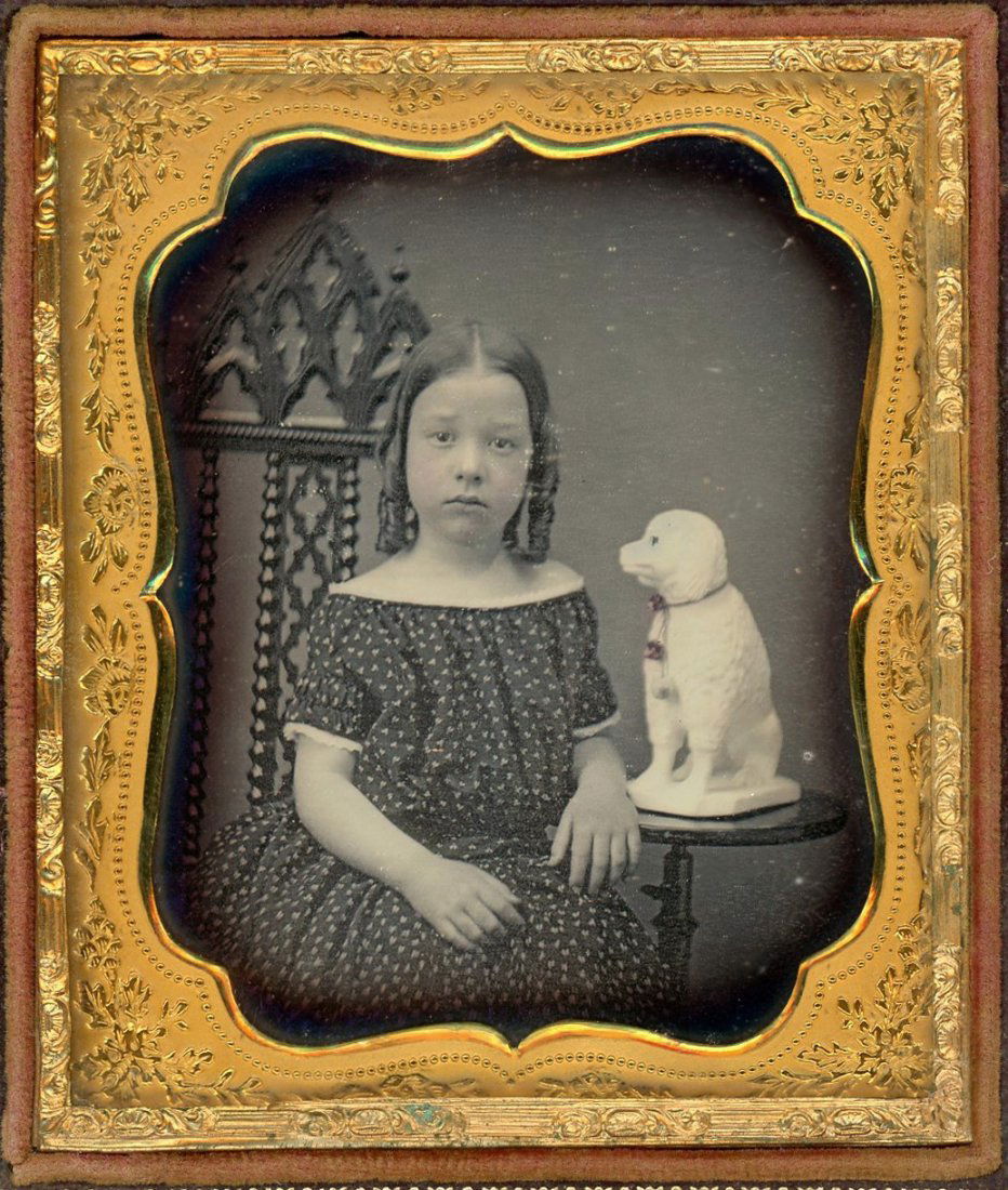 STAFFORDSHIRE DOG STATUETTE/TIN TOY DAGUERREOTYPE TRIO (1 of 3)