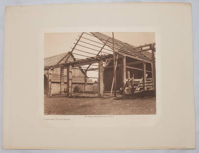 [Photogravures] Edward S. Curtis: Group of 11 Edward Curtis small folio gravures removed from The North American Indian. Each 9 ½" x 12 ½". Includes the following titles: Cowichan Houseframe; Stone Grave - Cheyenne;