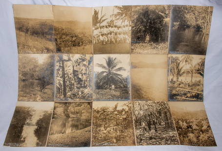 [Early 20th-Century Dominican Republic]: George T. Cunningham, photographer. Two folding photo albums each containing 15 silver gelatin photographs mounted on linen with inked cover; each folder opens into a grid. Subjects include: Mangala R