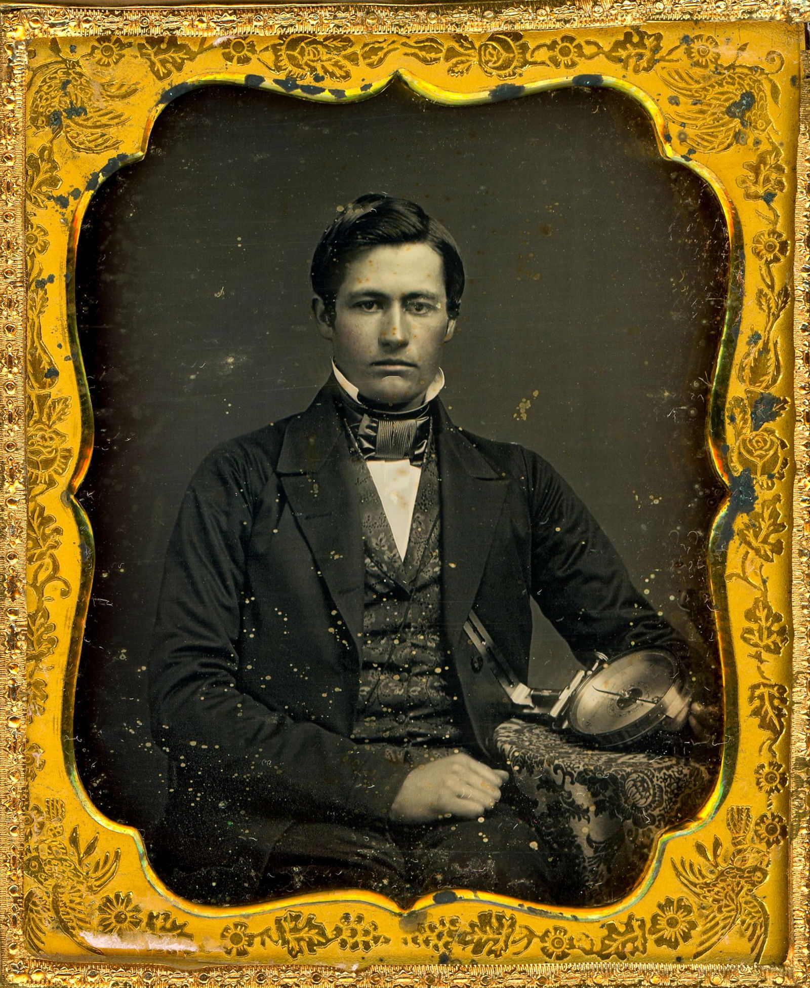 [Daguerreotype] A Serious Surveyor with a Vernier Compass (1 of 4)