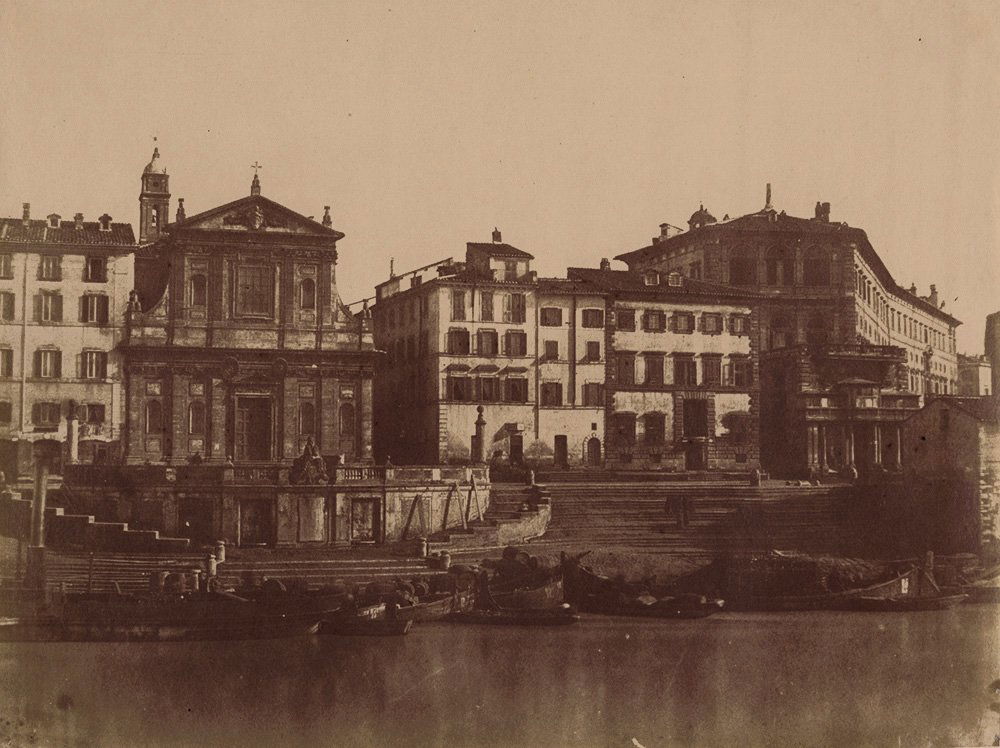 GIACOMO CANEVA, VIEW OF THE HARBOR OF RIPTETTA IN ROME: Albumenized salt print from paper negative (8 1/8 X 16 ¾ inches or 20 X 27.3 centimeters)."Giacomo Caneva (Padua 1813-Rome 1865) began his career in the field of the visual arts as a prosp