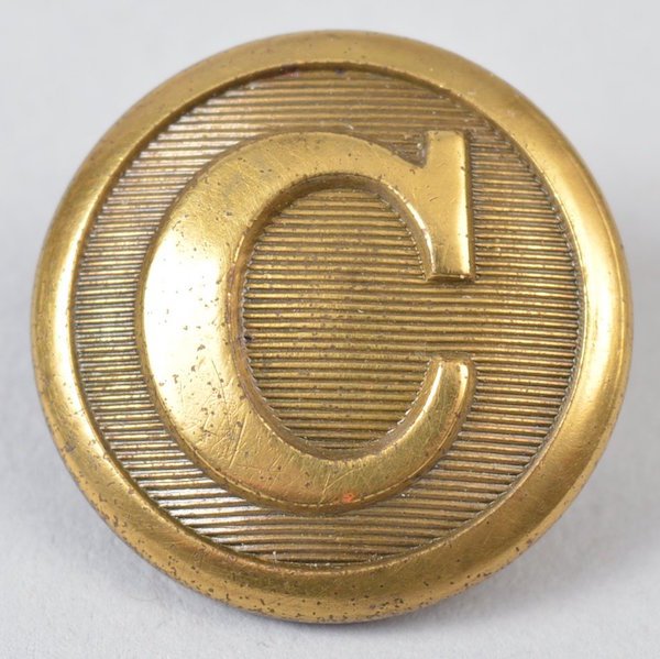 Non-Excvtd. Confederate Two-Piece "C" Cavalry Button: The face is flawless with a rich aged patina and the reverse is backmarked "Chatwin & Sons - Birmingham". The shank remains perfectly intact. 22mm. Albert: CS128A, Tice: CSC208A1