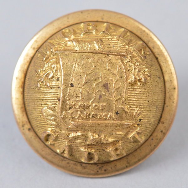 Non-Excvtd. Mobile Alabama Cadet-Staff 24mm Button: The face has 90% bright gold gilt and the backmark is "Scovill Mfg Co. Waterbury". This button could be post war. Albert: AB6A, Tice: AB252A1