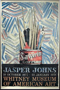 Jasper Johns - Jasper Johns Exhibition, Whitney Museum: Artist: Jasper Johns Medium: Offset lithograph Date: 1977 Dimensions: 46 x 30 in. Framed Signature: Unsigned Condition: Excellent Provenance: 7-11 Corporate Collection, Dallas, TX