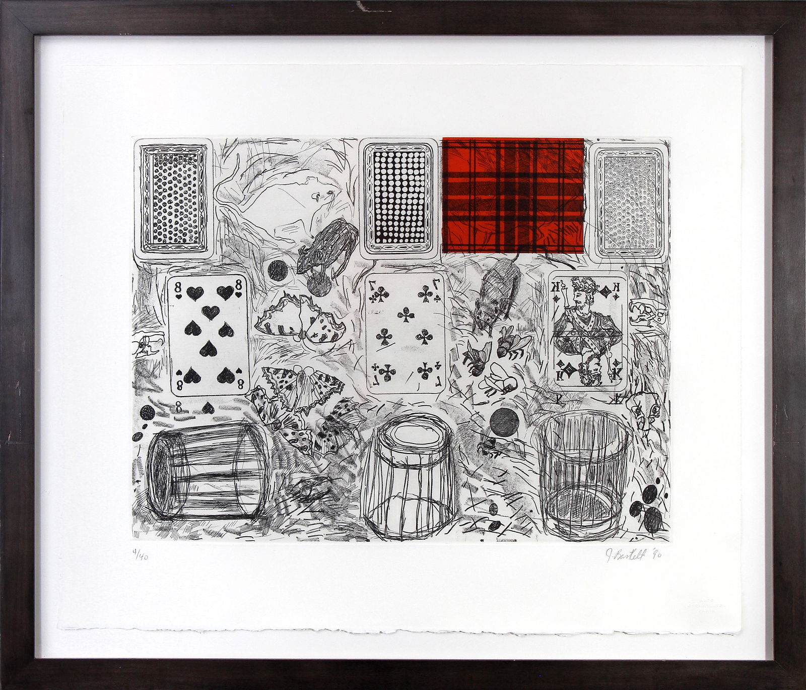 Jennifer Bartlett, Glass of Water I: ARTIST: Jennifer Bartlett (b.1941) MEDIUM: Etching and Aquatint DATE: 1990 DIMENSIONS: 17 x 20 in. (image); 20.375 x 23.75 in. (framed) SIGNATURE: LL in pencil 4/40, LR J.Bartlett 90, LR printers chop