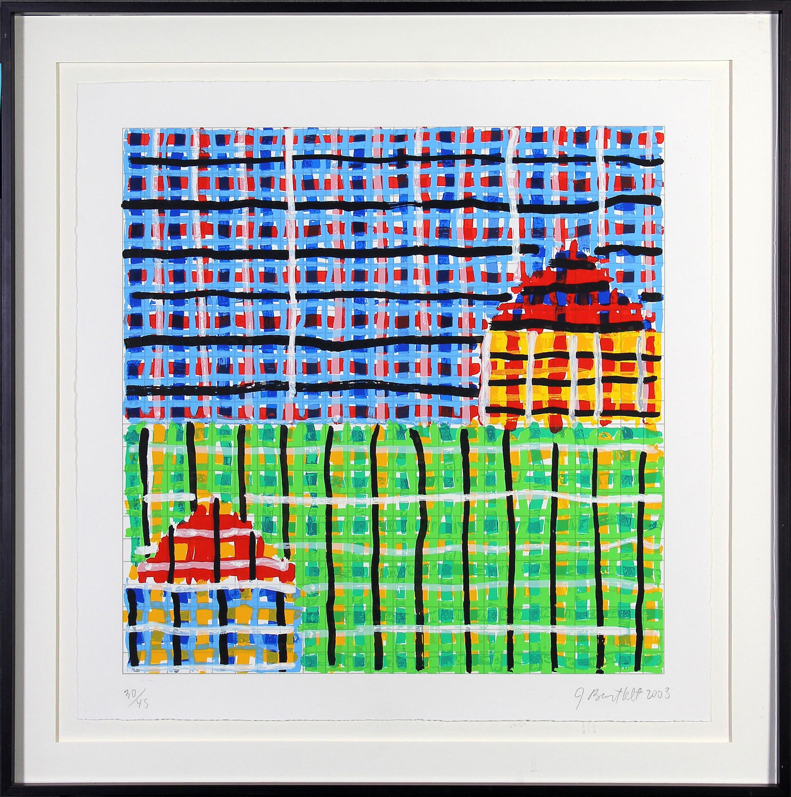 Jennifer Bartlett, Untitled (from the House Portfolio): ARTIST: Jennifer Bartlett (b.1941) MEDIUM: Screenprint DATE: 2003 DIMENSIONS: 11.75 x 11.75 in. (image); 17.25 x 17.25 in. (framed) SIGNATURE: LL in pencil 30/45, LR J Bartlett 2003 CONDITION: Fine PR