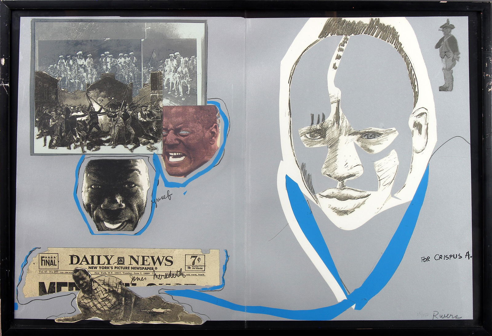 Larry Rivers, Untitled (For Crispus A.): ARTIST: Larry Rivers (1923-2002) MEDIUM: Screenprint DATE: 1970 DIMENSIONS: 18.75 x 27 in. (sight); 20 x 28.25 in. (framed) SIGNATURE: LR in pencil 25/150 Rivers CONDITION: Fine PROVENANCE: Dr. Martin