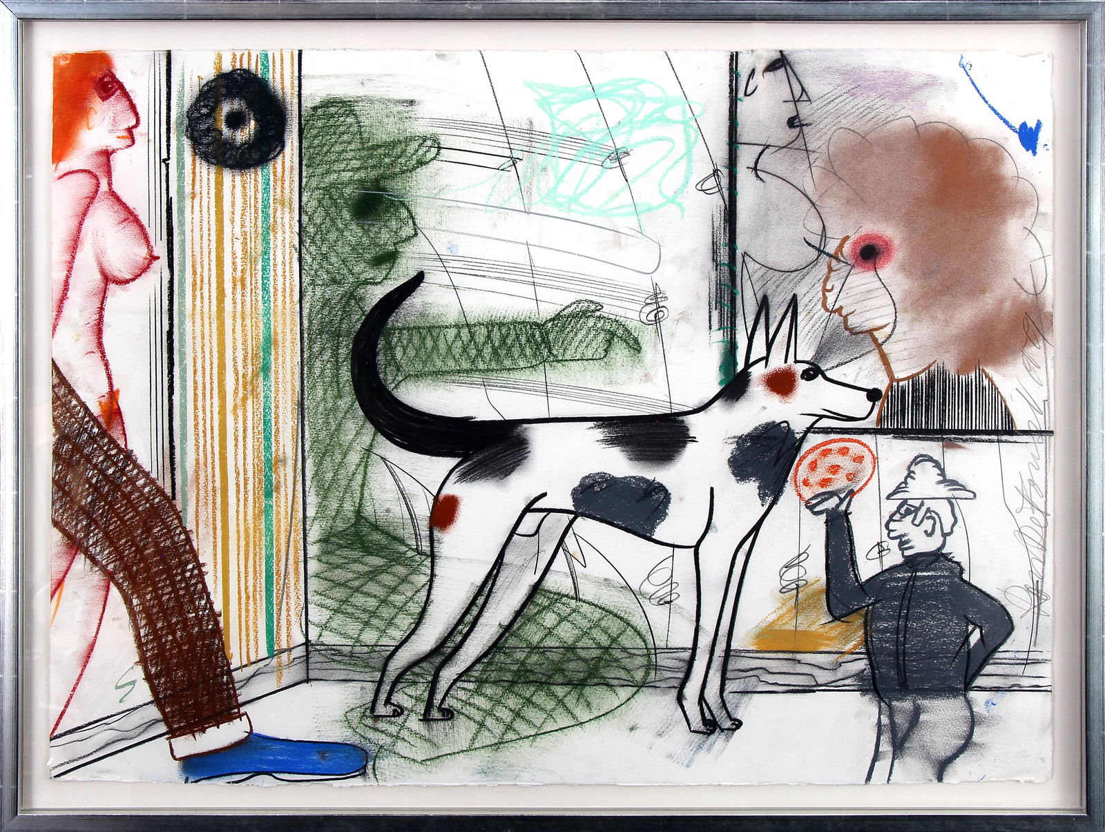 Roy De Forest, Untitled (Spotted Dog in Street): ARTIST: Roy De Forest (1930-2007) MEDIUM: Crayon, Graphite, Colored Pencil, Pastel on Paper DATE: 1979 DIMENSIONS: 22 x 30 in. (image); 25.5 x 33.125 in. (framed) SIGNATURE: R vertical in pencil Roy D