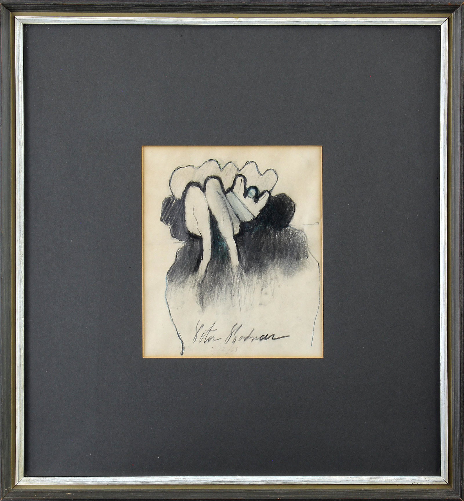Peter Bodnar, Untitled (Reclining Female Nude): ARTIST: Peter Bodnar (b.1928) MEDIUM: Graphite on Paper DATE: 1963 DIMENSIONS: 7.125 x 6.125 in. (image); 17 x 16 in. (framed) SIGNATURE: LC in pencil Peter Bodnar 7/12/63 CONDITION: Good, minor tonin