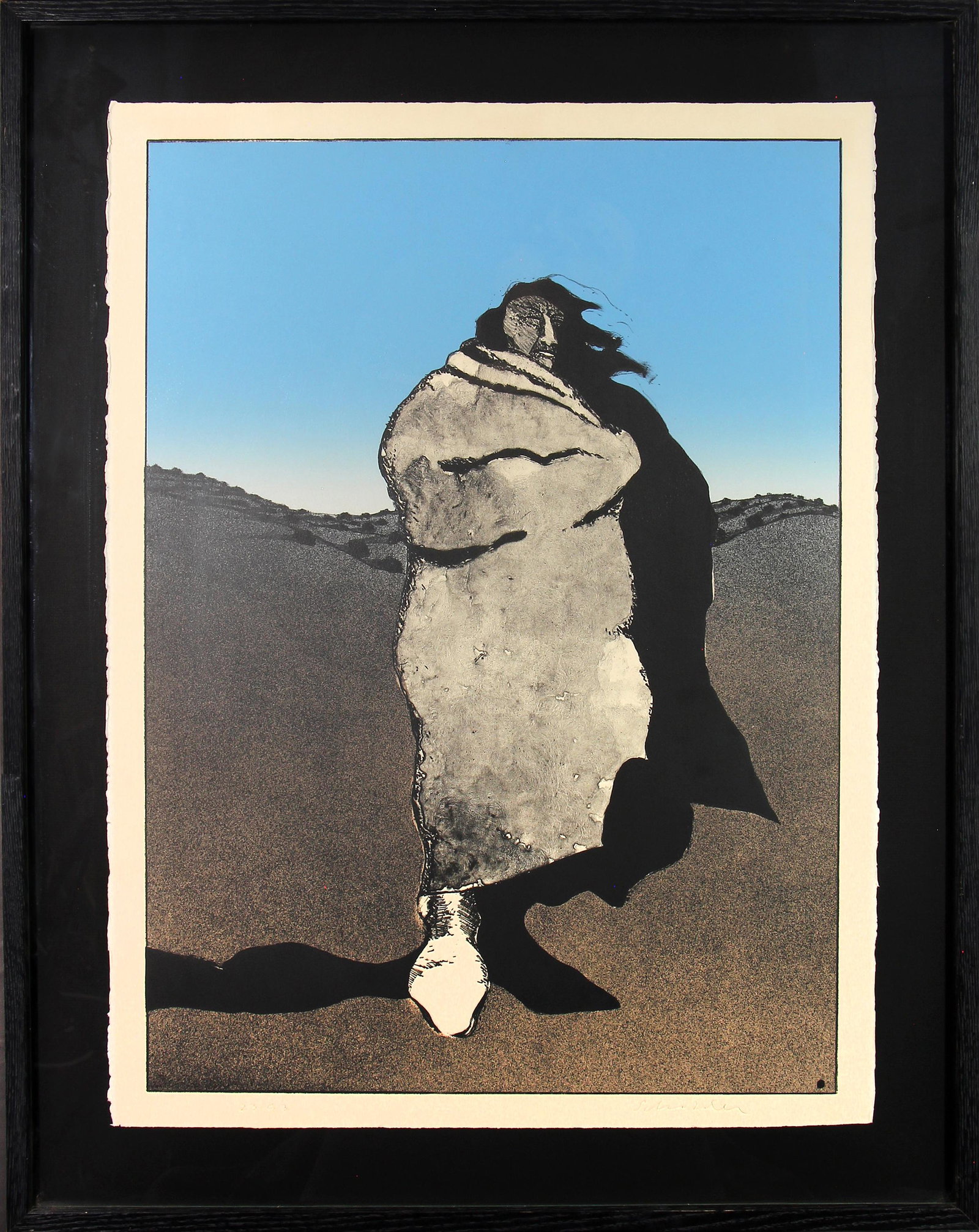 Fritz Scholder, Deco Indian: ARTIST: Fritz Scholder (1937-2005) MEDIUM: Lithograph in Colors DATE: 1973 DIMENSIONS: 28 x 20 in. (image); 36 x 28.25 in. (framed) SIGNATURE: LL in pencil 23.93, LL printers chop mark, LR Scholder CO