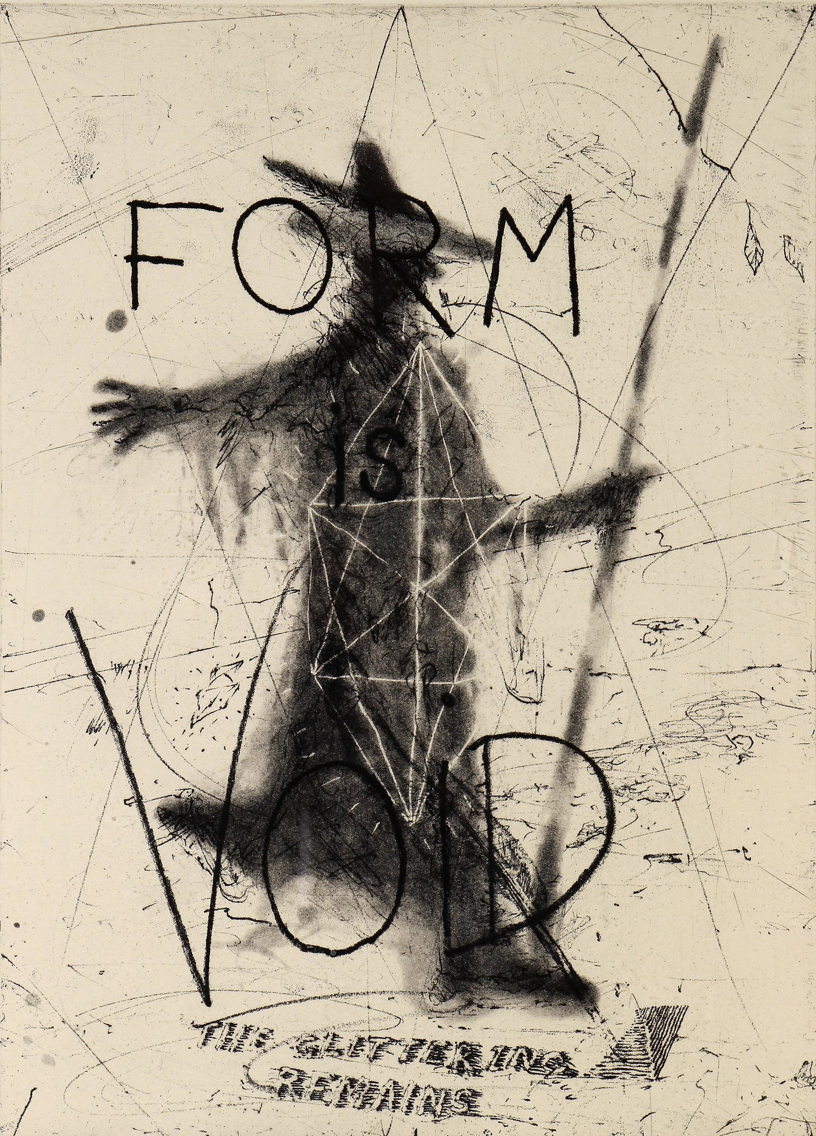 William Wiley, Form is Void, the Glittering Remains: ARTIST: William Wiley (b.1937) MEDIUM: Etching DATE: 1977 DIMENSIONS: 13.625 x 9.75 in. (image); 18.25 x 14.25 in. (sheet); 23.25 x 19.25 in. (framed) SIGNATURE: Signed in pencil LL V/V, LR Wiley 77, 