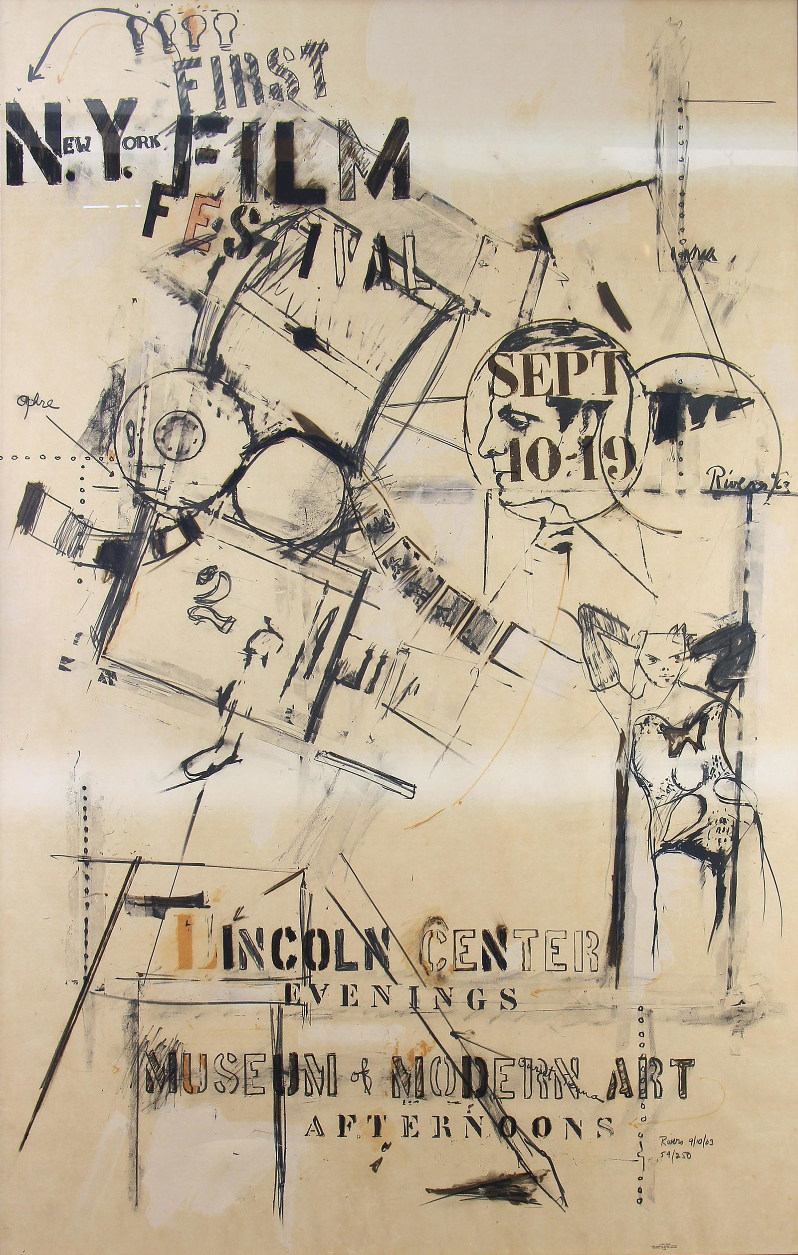 Larry Rivers, The First New York Film Festival (Film: ARTIST: Larry Rivers (1923-2002) MEDIUM: Lithograph in Colors DATE: 1963 DIMENSIONS: 45.5 x 39.5 in. (image); 48 x 32.5 in. (framed) SIGNATURE: Signed in pencil LR Rivers 9/10/63 54/250 CONDITION: Exc