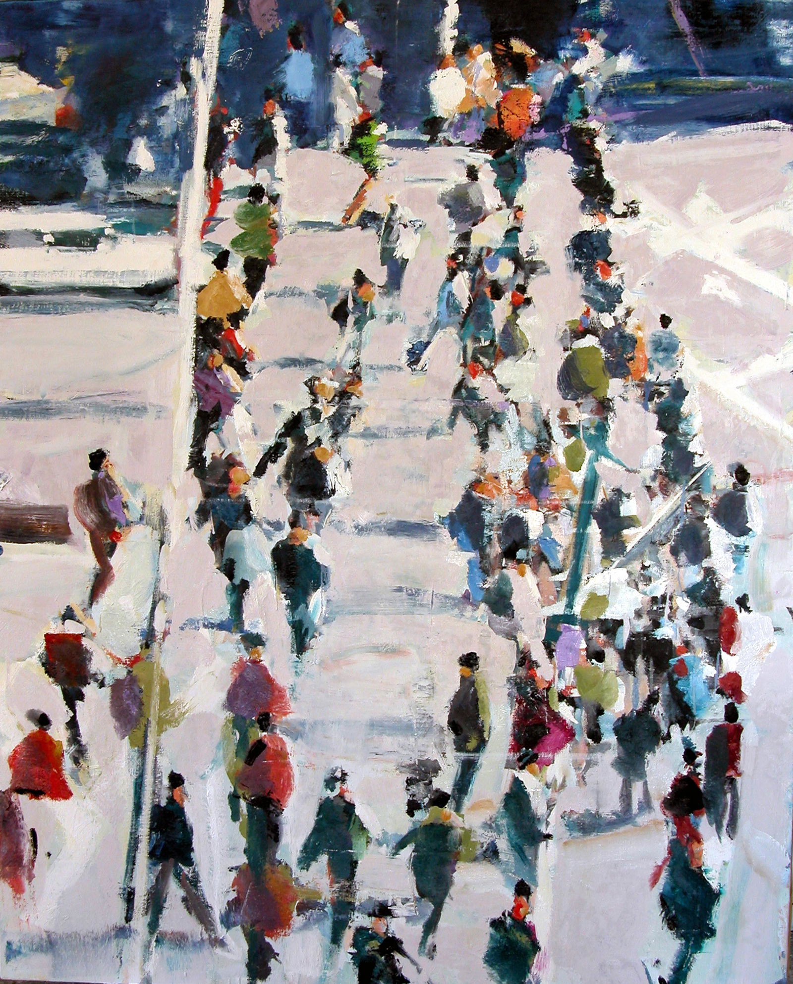 David Kapp, Winter Crowd: ARTIST: David Kapp (b. 1953) MEDIUM: Oil on Canvas DATE: n.d. DIMENSIONS: 72 x 58 in. (image) SIGNATURE: Signed on verso David Kapp CONDITION: Excellent PROVENANCE: Private Collection, Santa Fe, NM SH