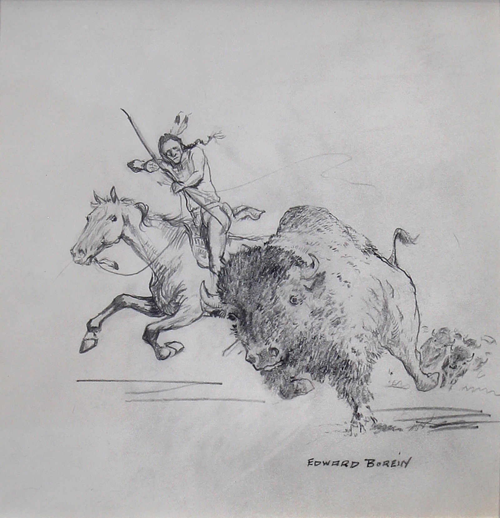 Edward Borein, Untitled (Buffalo Hunt) (1 of 2)