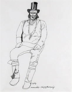 John Nieto, Manuelito-Chief of the Navajo: ARTIST: John Nieto (1936-2018) MEDIUM: Pencil DATE: n.d. DIMENSIONS: 9.5 x 7.5 in. (sight); 17.25 x 14.25 in. (framed) SIGNATURE: Lower right, titled lower right of image CONDITION: Fine PROVENANCE: P